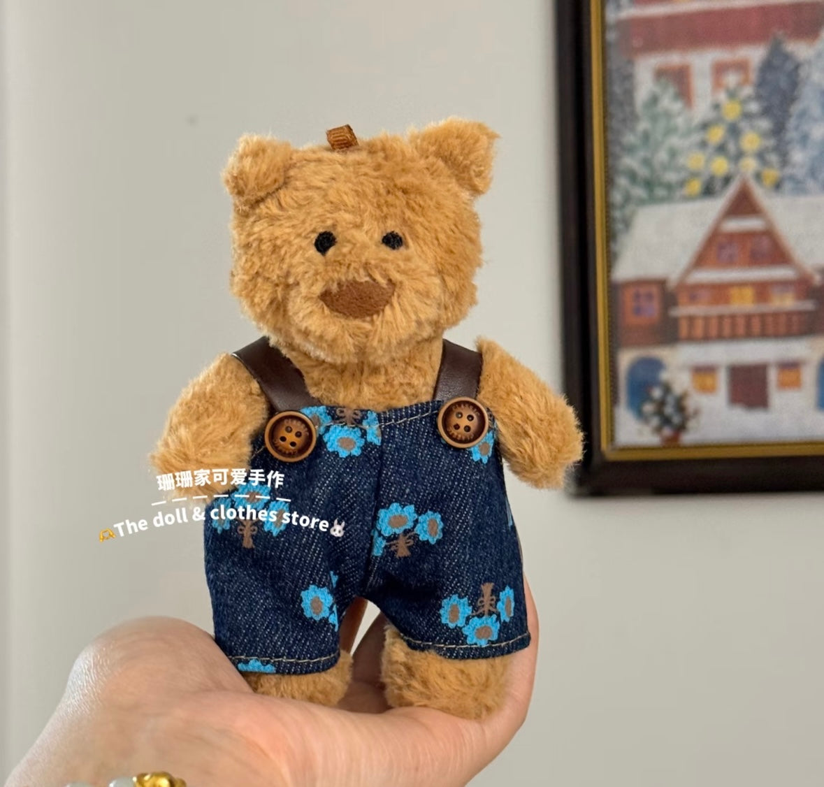 Bartholomew Bear Mini Dark Denim Floral Dungaree Set