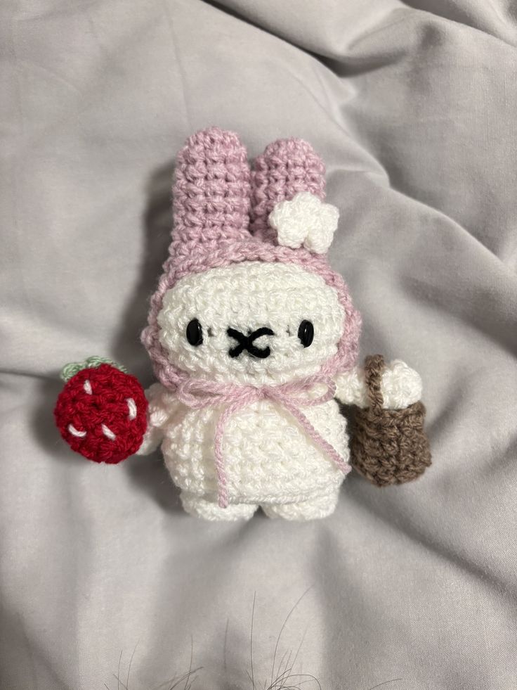 Strawberry Miffy Crochet Keychain
