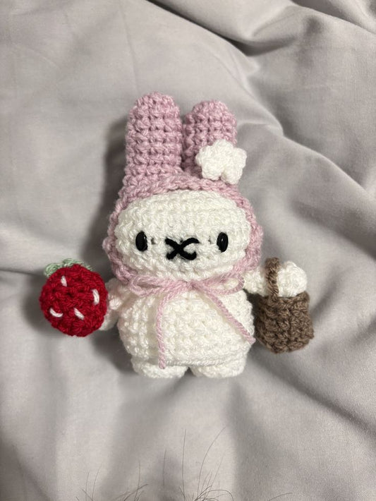 Strawberry Miffy Crochet Keychain