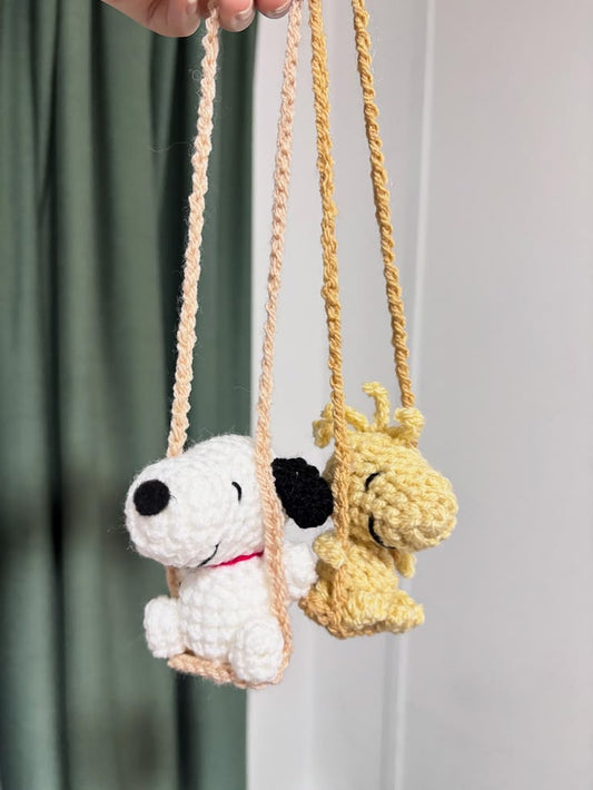 Snoopy & Woodstock Crochet Car Hanger Set