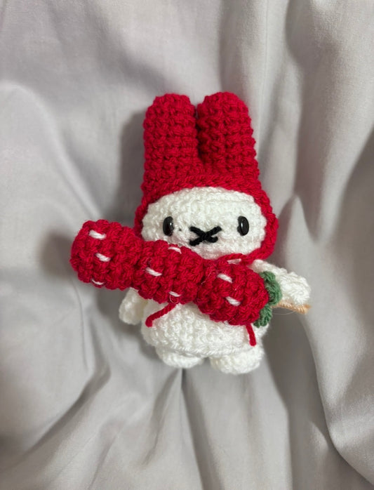 Crochet Bunny Strawberry Hoodie Keyring