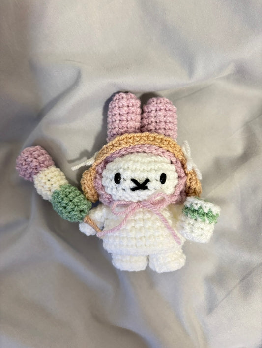 Crochet Bunny Cherry Cake Keyring