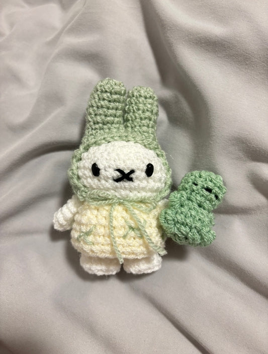 Crochet Bunny Mint Cactus Keyring