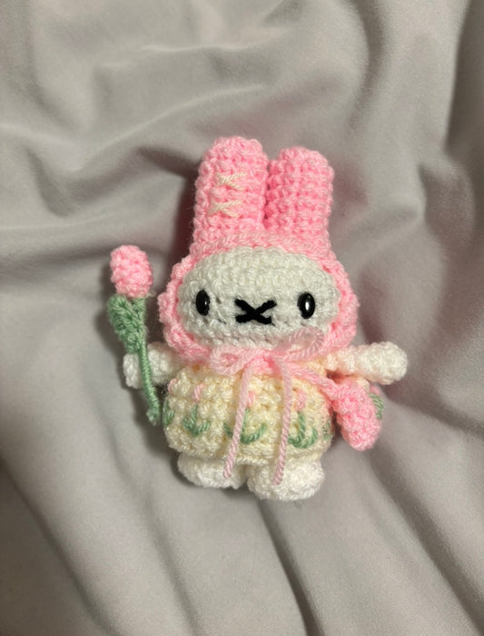 Crochet Bunny Pink Floral Keyring