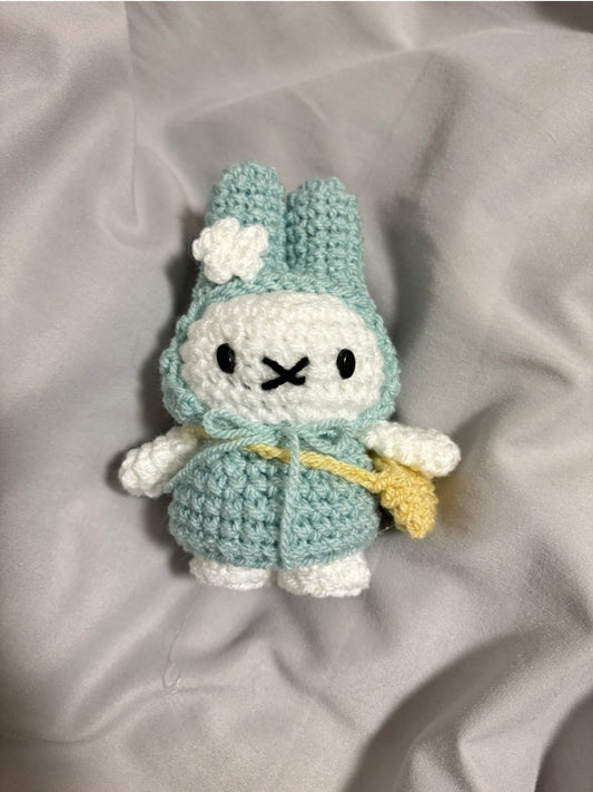 Crochet Bunny Blue Teal Hoodie Keyring