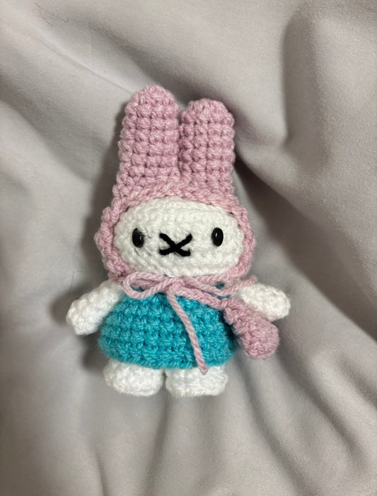Crochet Bunny Teal Flower Keyring