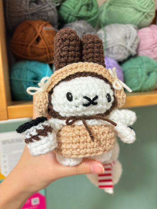Crochet Bunny Red Cape Denim Keyring