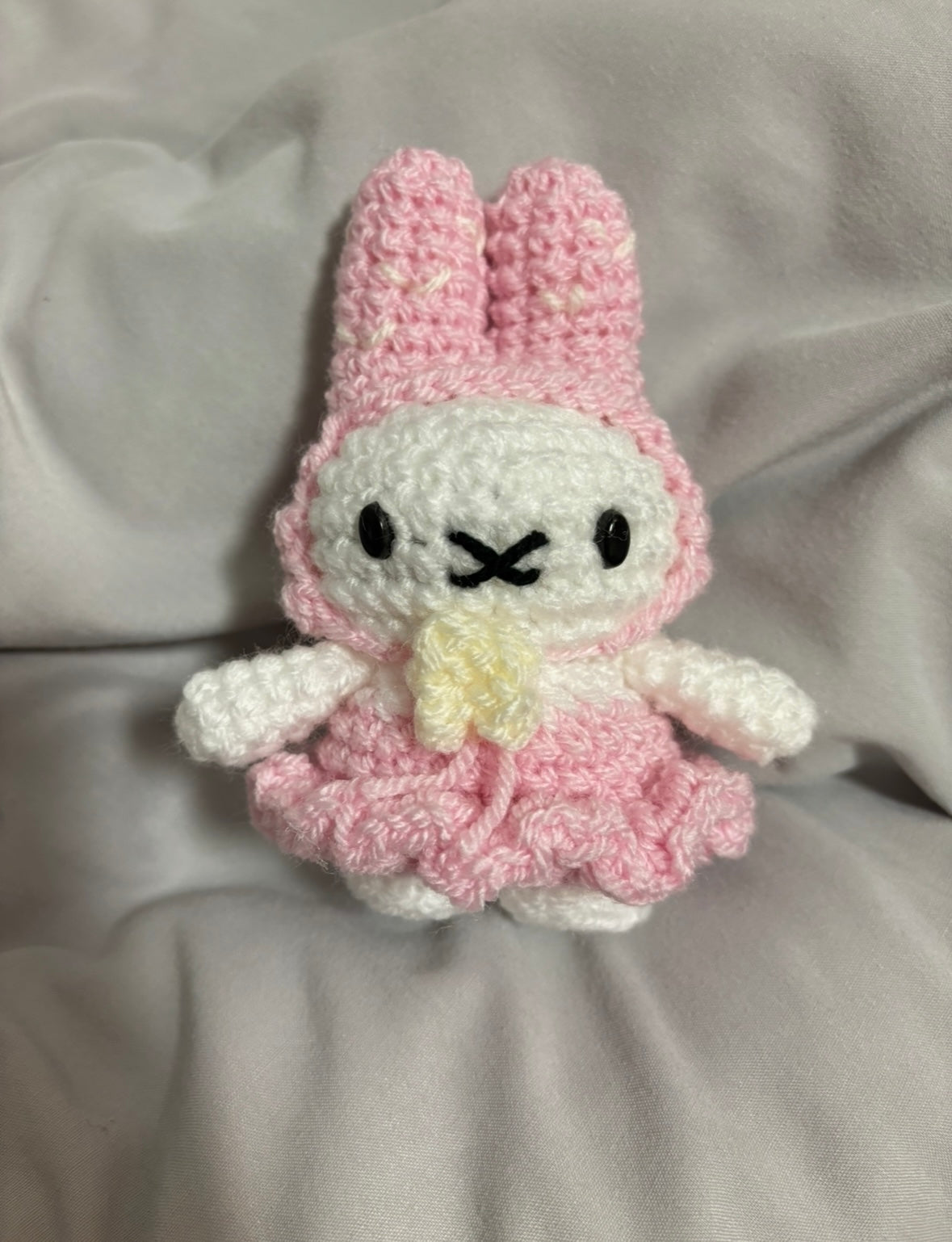 Crochet Bunny Pink Bonnet Basket Keyring