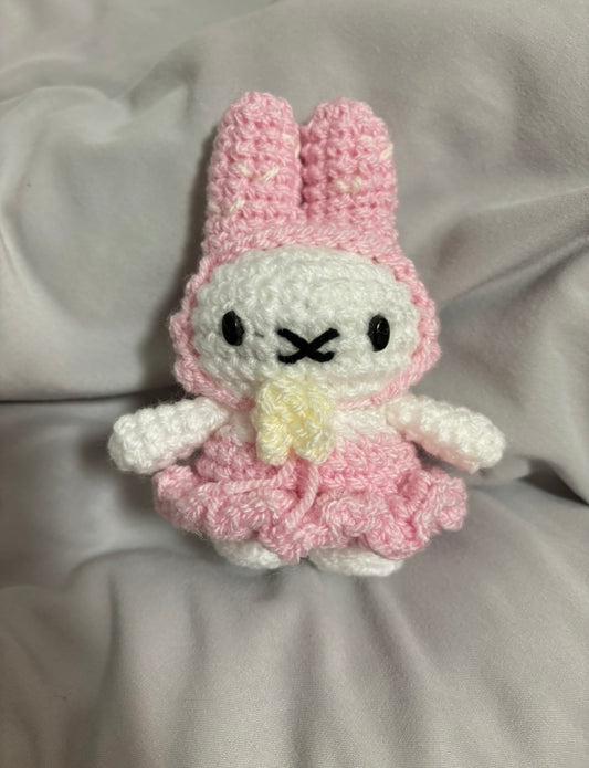 Crochet Bunny Pink Bonnet Basket Keyring