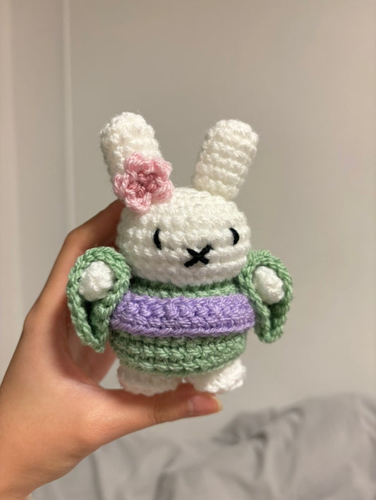 Crochet Bunny Yellow Dress Bow Keyring