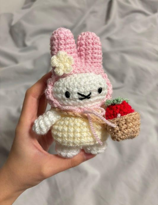 Crochet Bunny Blue Overalls Keyring