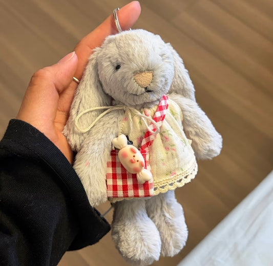 Bashful Bunny Keyring Floral Dress & Gingham Apron Set