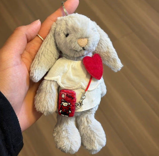 Bashful Bunny Keyring White Top, Heart Balloon & Hello Kitty Bag Set
