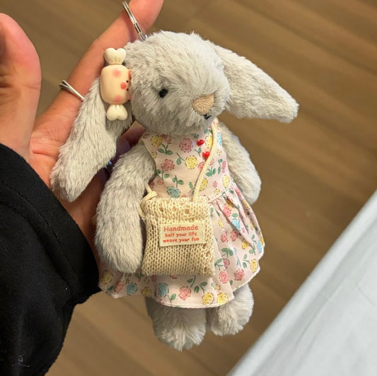 Bashful Bunny Keyring Floral Dress & Knitted Bag Set