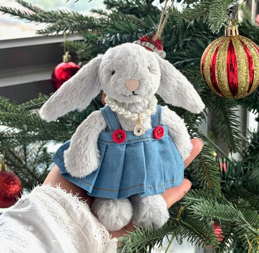 Bashful Bunny Denim Pinafore & Pearl Necklace Set