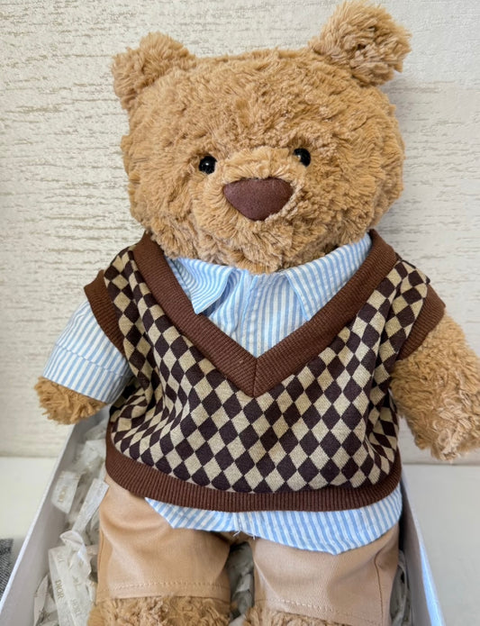 Bartholomew Bear Argyle Knit Vest & Stripe Shirt Set
