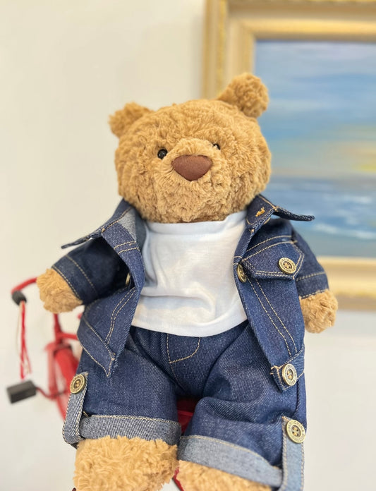 Bartholomew Bear Denim Jacket, Jeans & White Tee Set