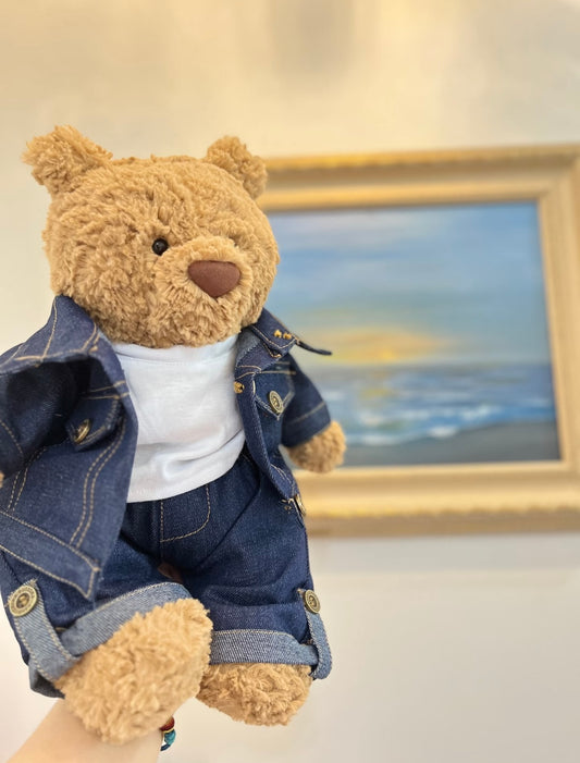 Bartholomew Bear Denim Jacket, Jeans & White Tee Set