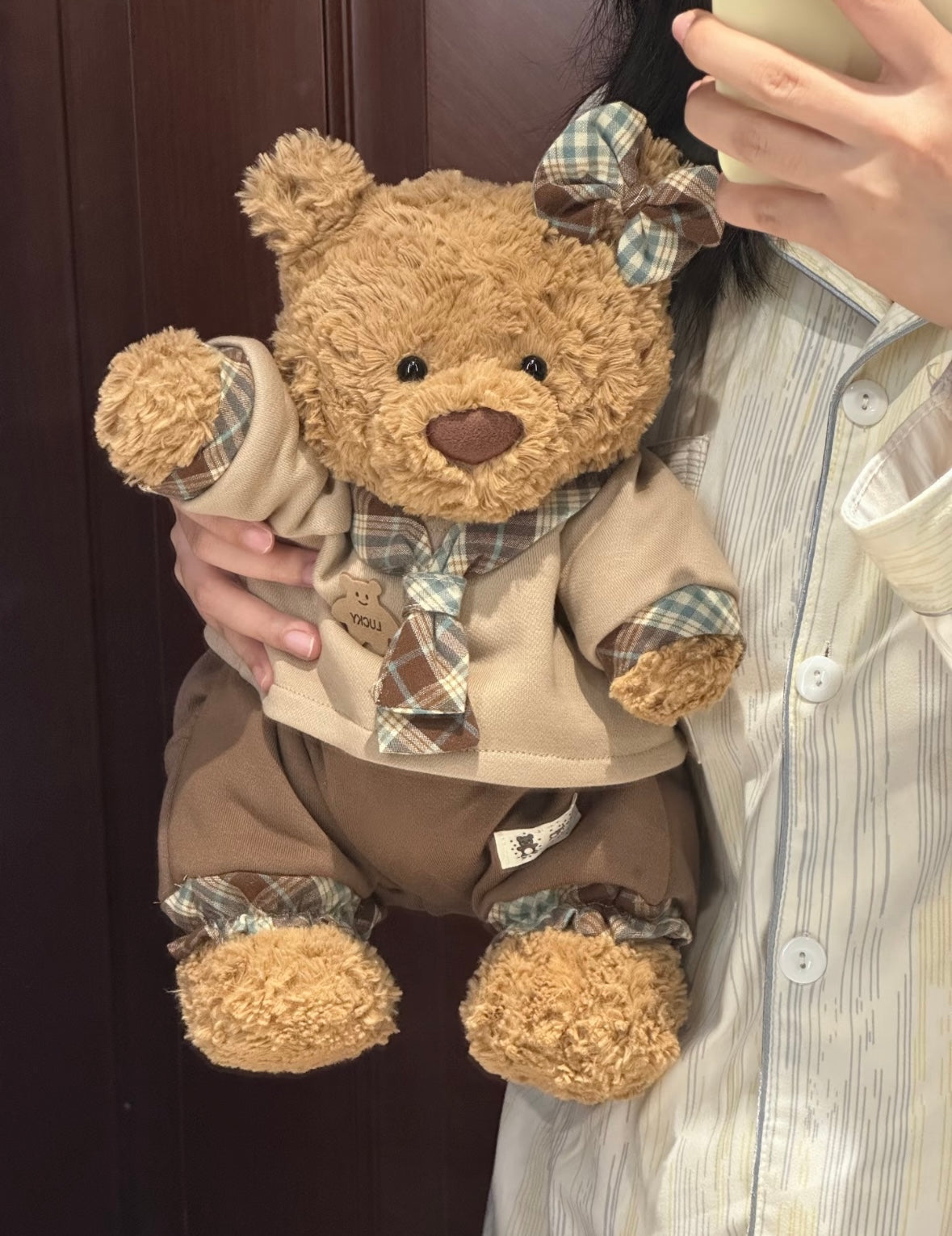 Bartholomew Bear Plaid Bow Sweatshirt & Ruffle Trouser Set