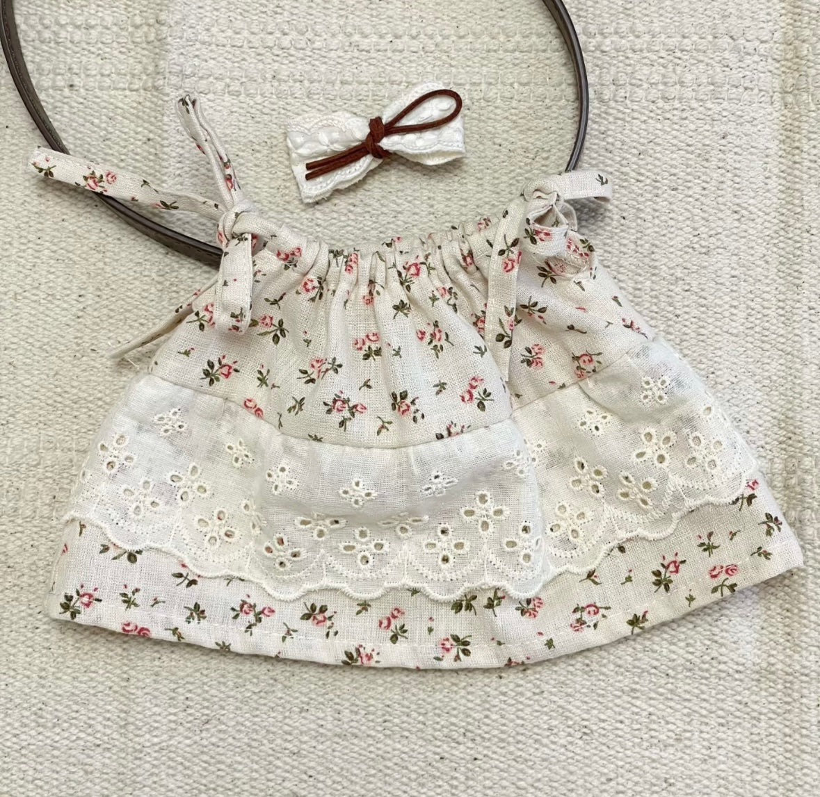 Blue Flower dress on lavender bunny plush
