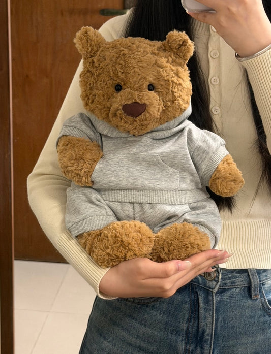 Bartholomew Bear wearing grey hoodie set - front view