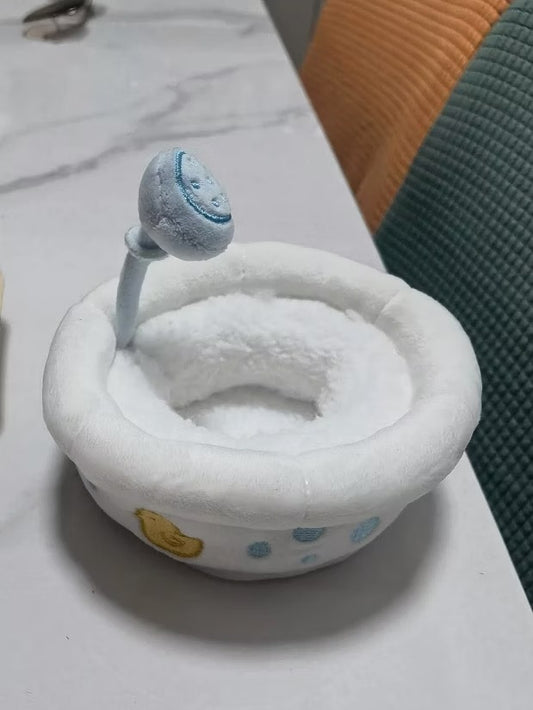 Plush duck bath tub prop real photo on marble surface