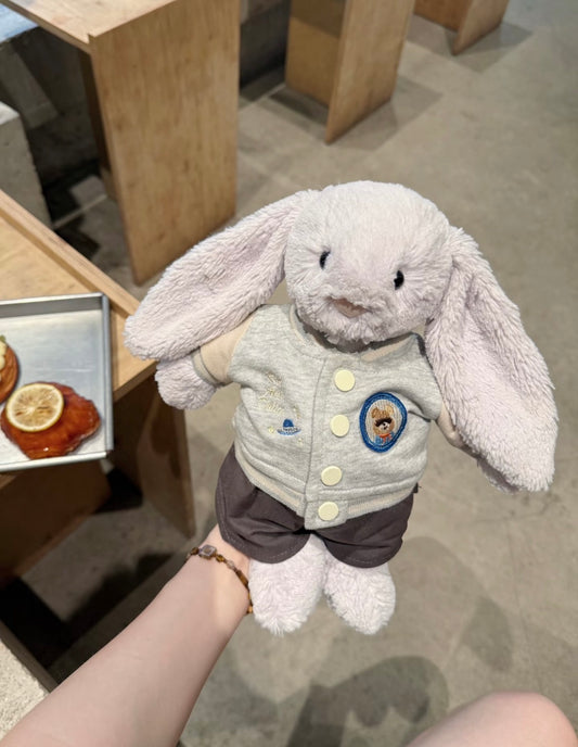 Bashful Bunny wearing varsity set - close up front view