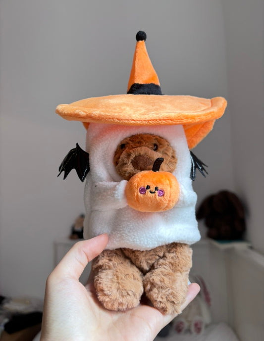 Halloween witch ghost bear costume - front view held
