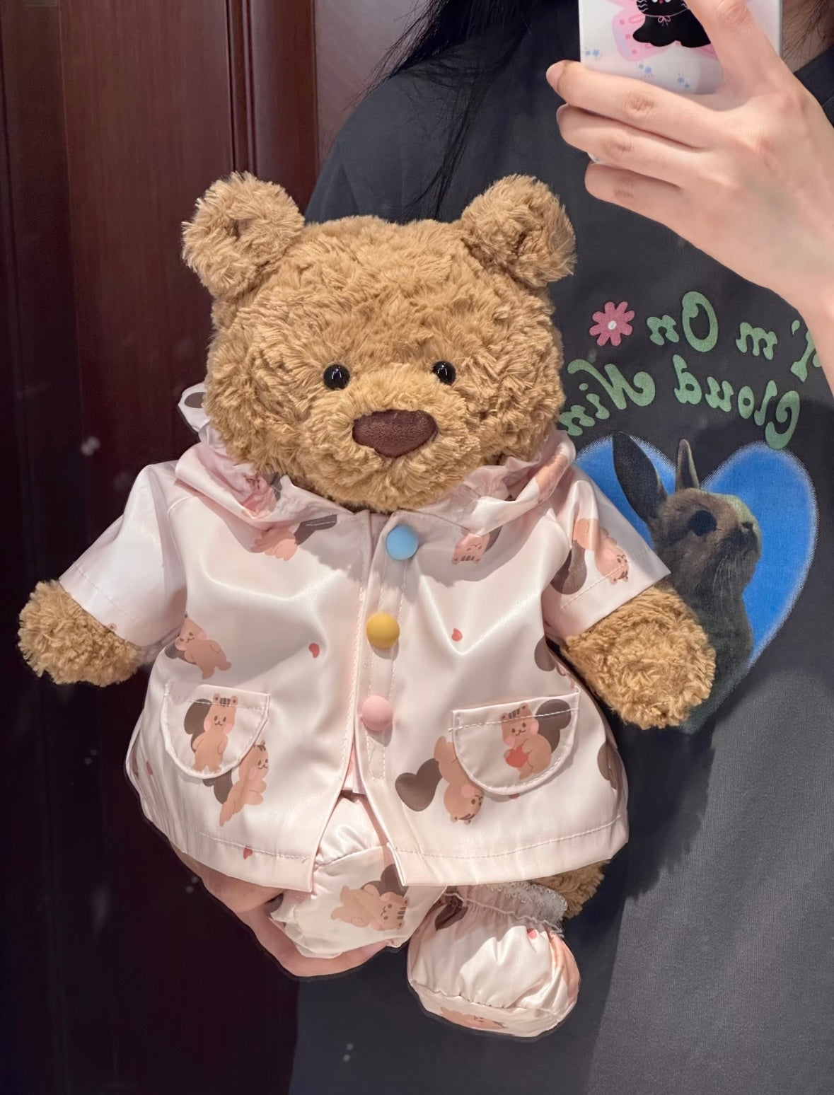 Bartholomew Bear Rain Coat Windbreaker Set - pink bear print, front view