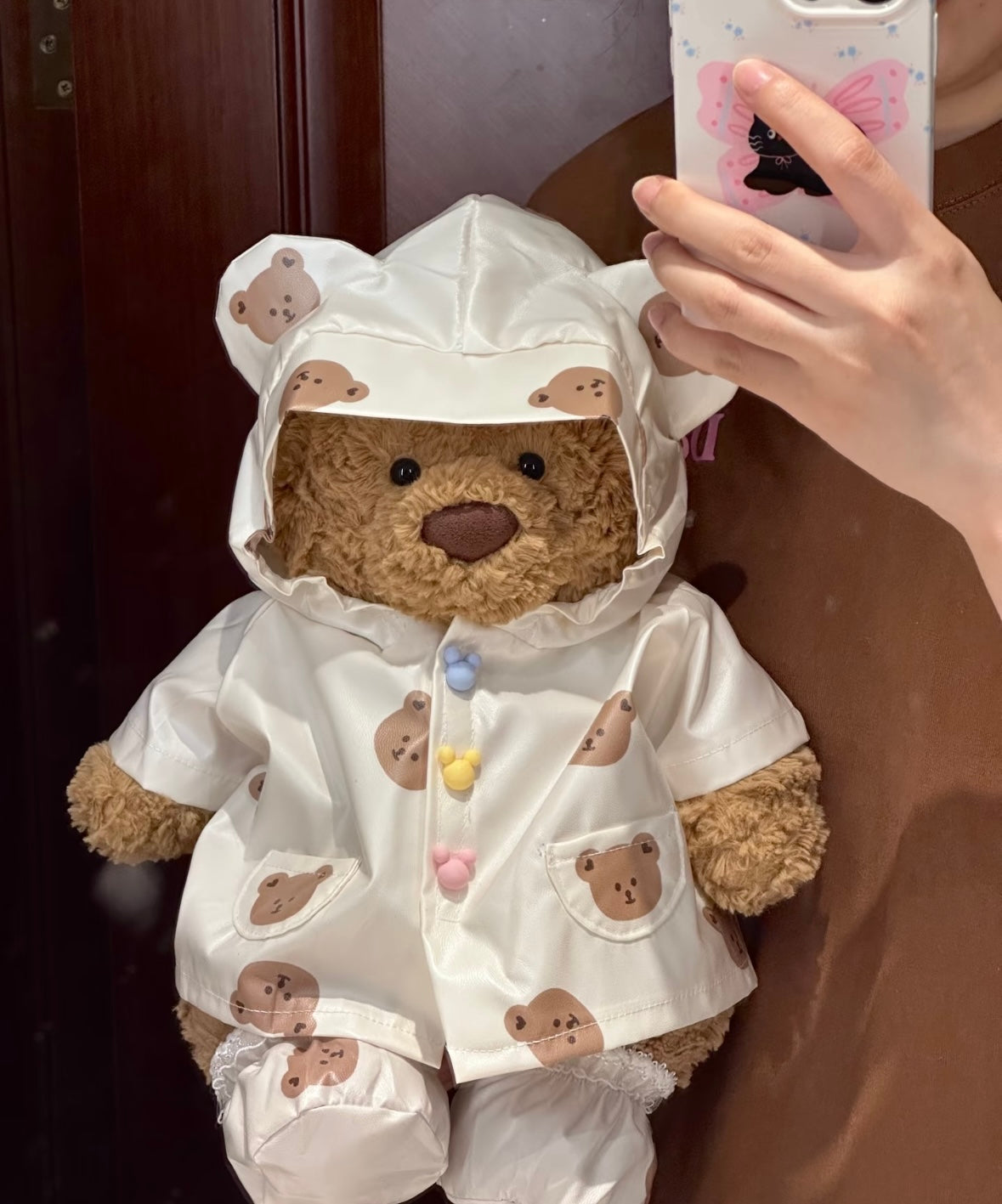 Bartholomew Bear Rain Coat Windbreaker Set - white bear print, front view