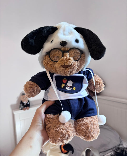 Bartholomew Bear wearing Pochacco costume set with glasses - front view