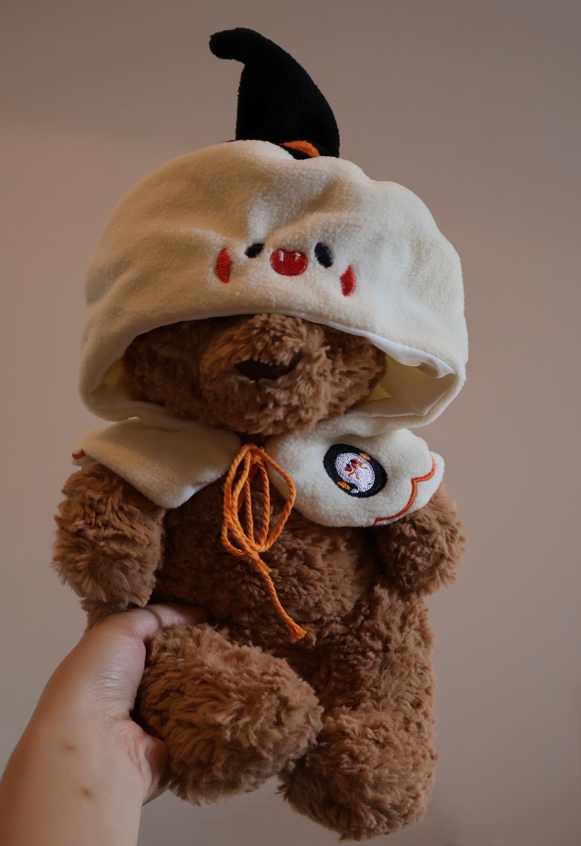 Bartholomew Bear Halloween ghost witch set - full body front view with witch hat