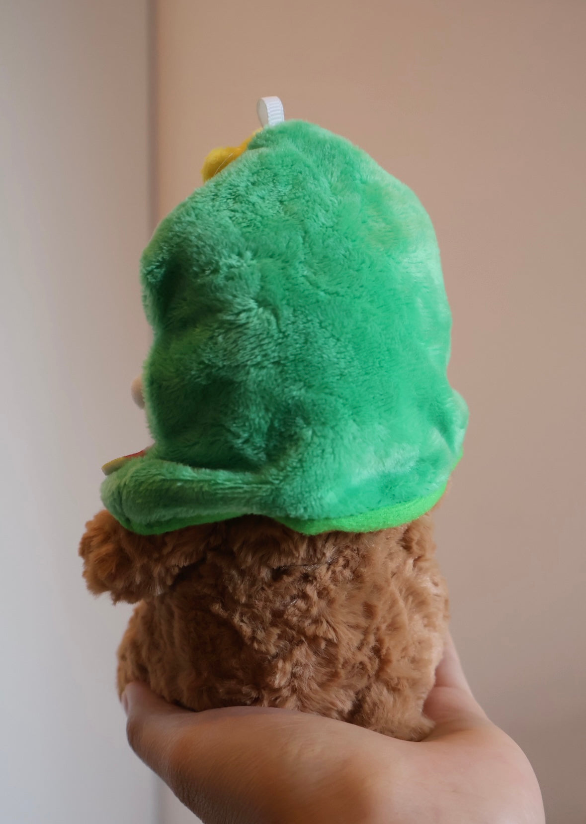 Bartholomew Bear Christmas tree hat - back view showing green plush shape
