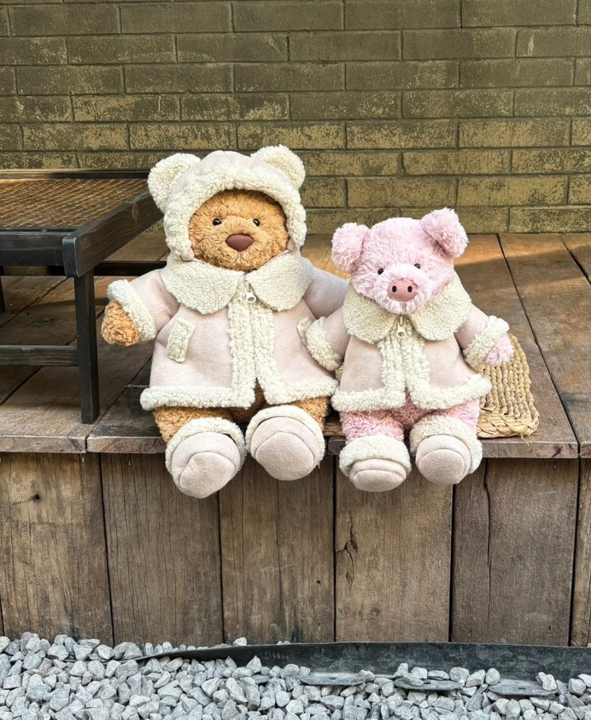 Bartholomew Bear in brown shearling jacket without hood