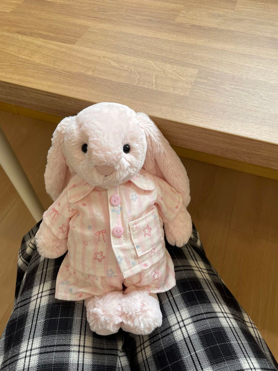 Bashful Bunny wearing pink pyjama set, front view