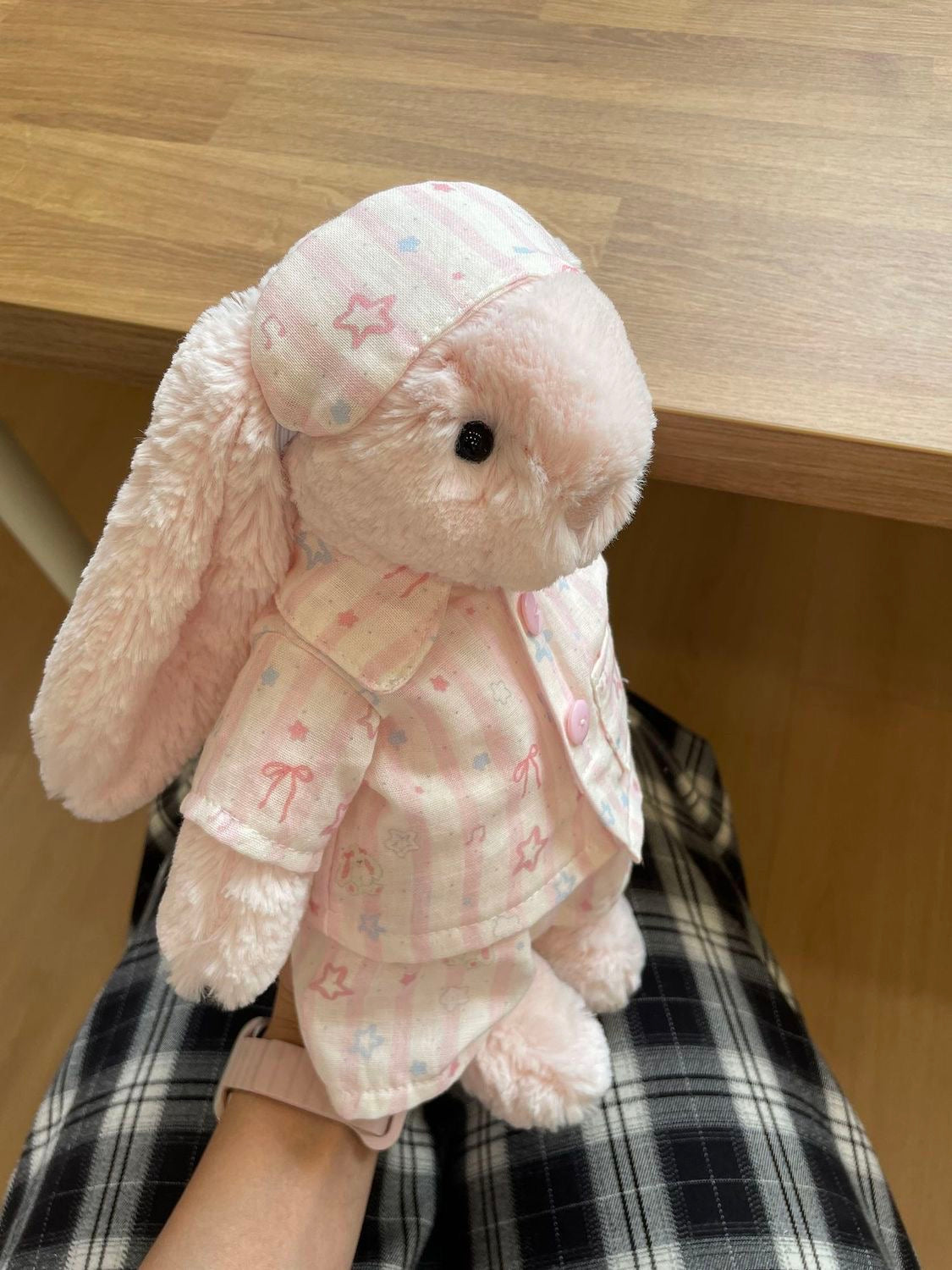 Pyjama set flat lay with sleep mask and Bashful Bunny